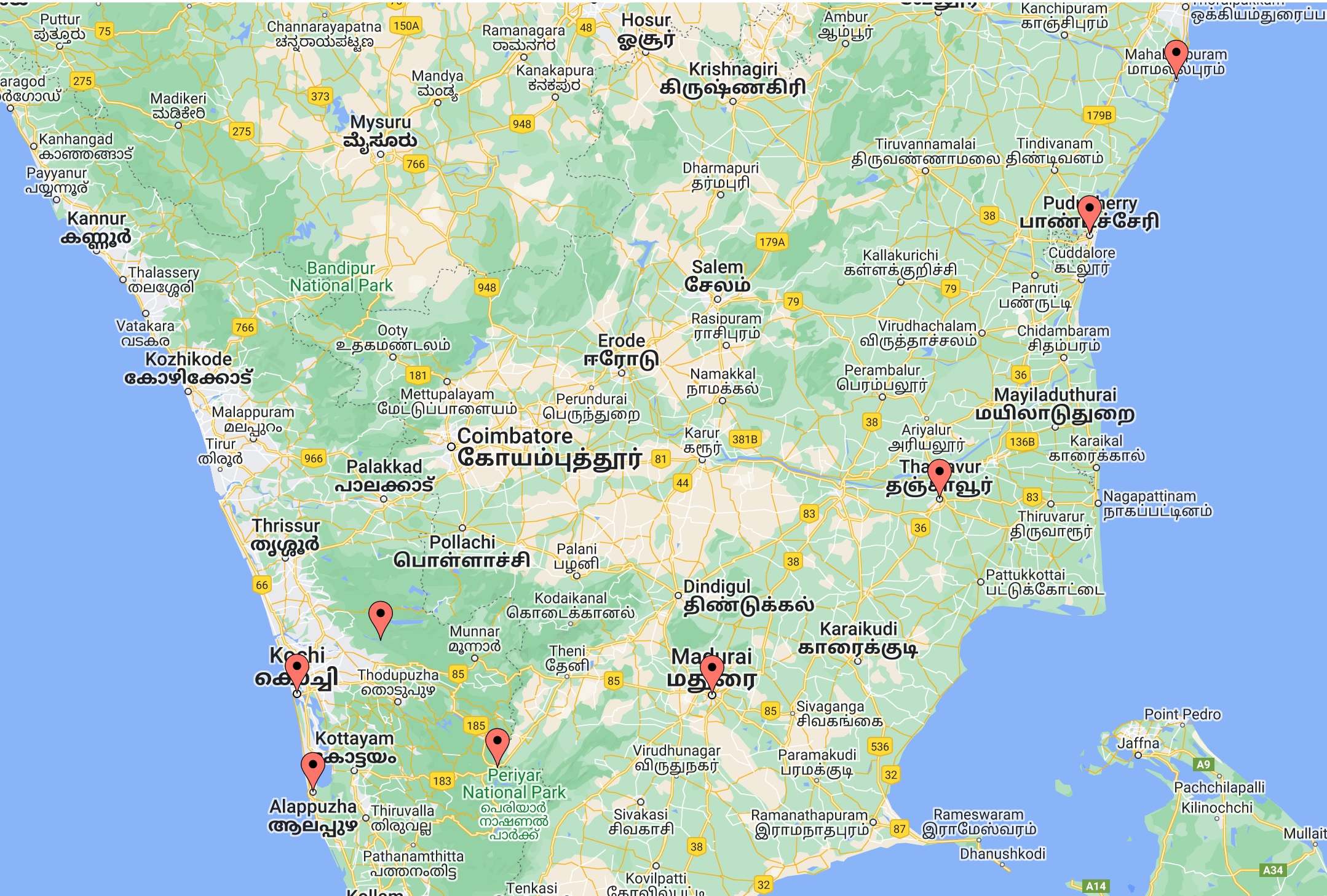 Temples dravidiens et comptoirs du Kerala
